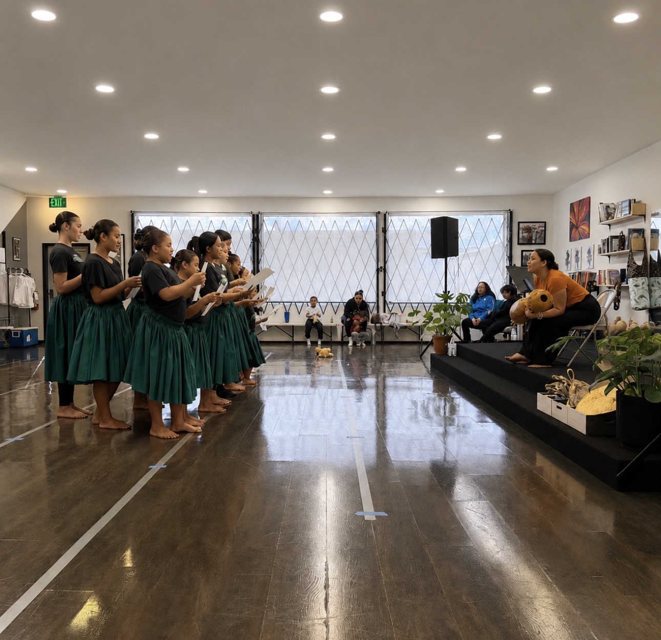Young hula students learning together